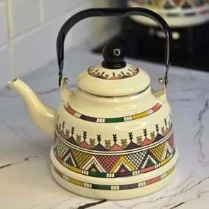 کتری لعابی رنگی طرح مراکشی ۱/۷ لیتر - سفید